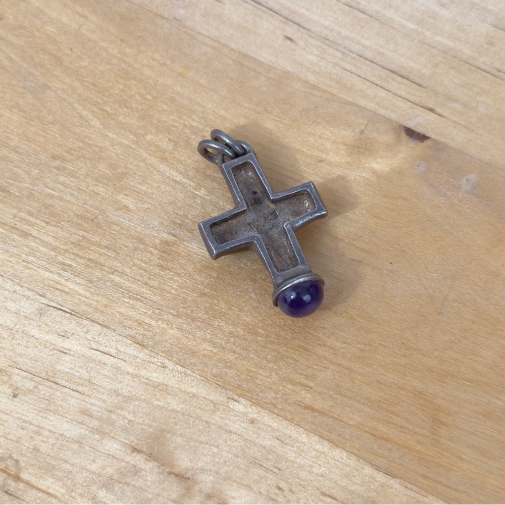 Brutalist Celtic Viking Style Chunky Sterling Silver Amethyst Cross Pendant - Picture 7 of 13